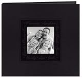 Pioneer 12-Inch by 12-Inch Postbound Embossed script Frame Cover Memory Book, Black