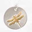 Two-tone Dragonfly Pendant in Sterling Silver and 24kt Gold Vermeil on a 16" Sterling Link Chain, #8883