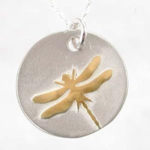 Two-tone Dragonfly Pendant in Sterling Silver and 24kt Gold Vermeil on a 16" Sterling Link Chain, #8883