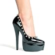 6.5 Inch Womens Sexy Pump Shoe High Heel Black Shoe With Silver Spikes