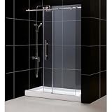 DreamLine Tub To Shower Kit: ENIGMA-X Shower Door & 36 x 60 AMAZON Shower BaseBrushed Stainless Steel Finish Hardware; Clear Glass; Center Drain Base