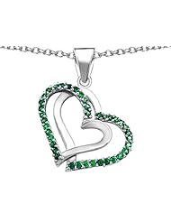 Original Star K (tm) Round Simulated Emerald Double Hearts Pendant in 925 Sterling Silver