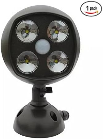 {Second Version} 600-lumen 4 LED Weatherproof Wireless Battery Powered LEDs Spotlight Wall Light with PIR Motion Sensor & Light Sensor for Outdoor lighting (4*3w LED Bulbs) 1-Pack
