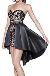 V-neck Strapless Sleeveless Open-Back Lace Polyester/Spandex Sweetheart High-Low-Hem Skater Dress 
