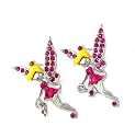 Gorgeous LARGE Pink Enamel & Crystal Fairy Stud Earrings