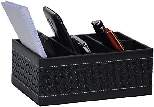 Office Desk Organizer Keeps Supplies and Desktop Accessories Neat. Perfect for an Executive. Business Card Holder. Home and Kitchen Organization. Faux Leather. Vintage Retro Furniture. Weave. Black