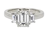 Platinum Emerald Cut 3-Stone Diamond Ring w/ Trapezoid Sidestones (GIA Certified 1.68 ct center, 2.42 cttw, J Color, VS1 Clarity), Size 6