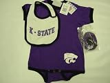 Kansas State Wildcats NCAA Infants / Babys / Kids Purple and Black Creeper, White Bib, and Bootie Set