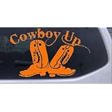 8in X 4.9in Orange -- Cowboy Up With Boots Rodeo Western Car Window Wall Laptop Decal... by Rad Dezigns