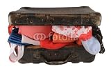 Wallmonkeys Peel and Stick Wall Decals - Old Brown Suitcase with Clothes, Isolated on White. - Removable Graphic