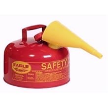 Eagle UI-20-FS Red Galvanized Steel Type 1 Gasoline Safety Can with Funnel, 2 gallon Capacity, 9.5" Height, 11.25" Diameter