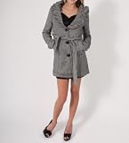 41pki6j8yQL. SL160  Ruffled V Neck Tweed Pea Coat in Black and White