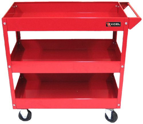Excel TC301A-Red 3-Tray Rolling Metal Tool Cart, Red