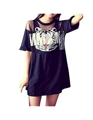 Shift Short Sleeves Mesh Tiger Print Cotton Short Club Dress/Mini Dress 