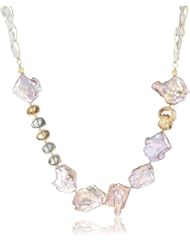 TARA Pearls Sterling Silver 18k Yellow Gold Plated Freshwater 7 Pieces Pearls and Stones Necklace