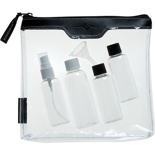 Produkt-Bild: Sicherheitstoilettentasche f&uuml;r Ihre Flugreise, inkl. 2 x 50 ml, 1 x 90 ml Fl&auml;schchen und 1 Zerst&auml;uber mit Auff&uuml;lltrichter
