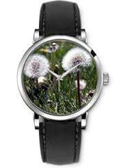 SPRAWL Aanalog Fashion Series Silver Ladies Watches of Genuine Black Leather Strap,Unique Wrist Watch for Women Girls Designed with Dandelion