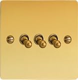 Varilight - 3G 1 or 2W 10A Classic Toggle Switch Ultra Flat Polished Brass - XFVT3