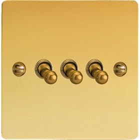 Varilight - 3G 1 or 2W 10A Classic Toggle Switch Ultra Flat Polished Brass - XFVT3