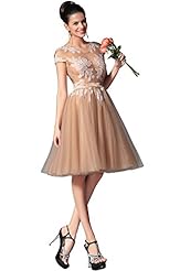 Cocktail Knee Length 2014 Lace Short Sleeves Party Dress 