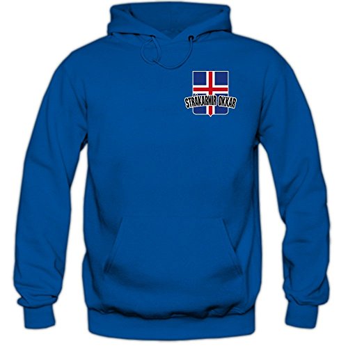 Island EM 2016 #5 Kapuzenpullover | Fußball | Herren | Strákarnir okkar | Trikot | Nationalmannschaft, Farbe:Blau (Royalblue F421);Größe:L