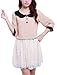 Allegra K Women Doll Collar 3/4 Sleeve Heart Button Decor Chiffon Blouse Pink L