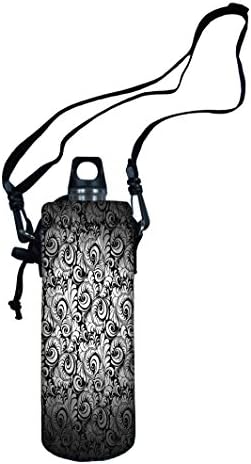 Colorfulbags® NEW HOT Selling Gray flower 1000ml (1L / 1 Liter) Neoprene Insulated Sport Water Bottle Holder Case Cover Sleeve Bag Wide Mouth Pouch with Shoulder Strap