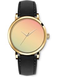 SPRAWL Aanalog Fashion Series Gold Ladies Watches of Genuine Black Leather Strap,Unique Wrist Watch for Women Girls Designed with Beige and pink