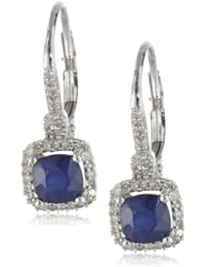 10K White Gold Diffused Sapphire and Diamond Leverback Earrings (.2 Cttw, G-H Color, I1-I2 Clarity)