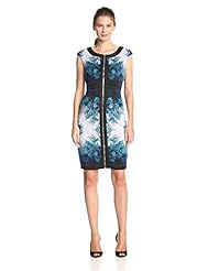 Scuba/Knit Jeweled Banding General Print  Dress