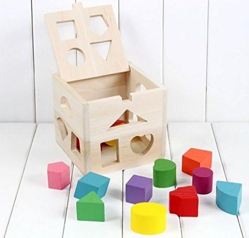Hot NEW Wooden Knob Puzzle Cube Shape Sorter Childrens Educational Toy