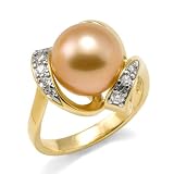 South Sea Golden Pearl Ring with Diamonds in 14K Yellow Gold