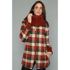 Skunkfunk The Iosune Coat in Red Plaid,Winter Coats & Jackets for Women