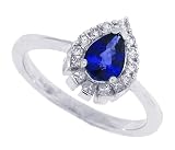 0.79Ct Pearshaped Genuine Diamond Sapphire Ring in 14Kt White Gold