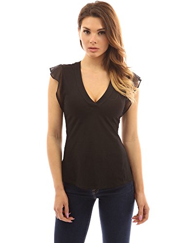 PattyBoutik Women's V Neck Flutter Sleeve Tank Blouse