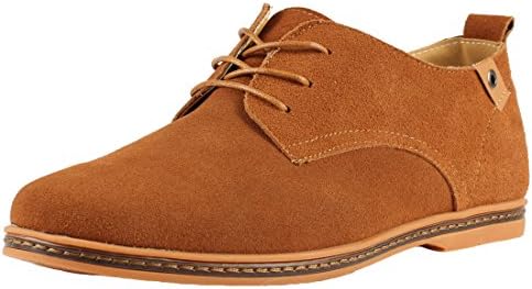 Kingdom Mall Men's Suede Leather Oxfords Shoes,Khaki,Us 12
