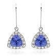 Earrings With 4.35ctw Precious Stones - Genuine Clean Diamonds and Tanzanites Made of 14K White Gold Length 29mm