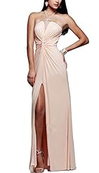 Sexy Chiffon Cocktail Beaded Belted Open-Back Halter Party Dress 