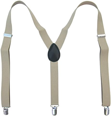 Popwear Men's Women's Solid Color Elastic Adjustable Clip on Y-shape Suspenders Braces for Prom Wedding Costume (Khaki)