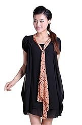 Short Sleeves Summer Leopard Print Chiffon  Dress