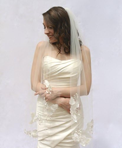Tulle Wedding Veil w/Flowers Single Layer Fingertip | Bridal Illusion | Hand Wrapped Comb