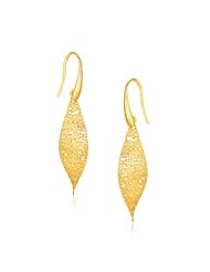 14K Yellow Gold Textured Weave Leaf Design Earrings