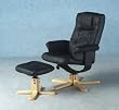 SWIVEL BLACK LEATHER FACED RECLINER WITH FOOTSTOOL