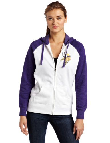 NFL Women's Minnesota Vikings Sport Princess Long Sleeve Raglan Full-Zip Fleece Hoodie (White/Regal Purple Heather, Medium)