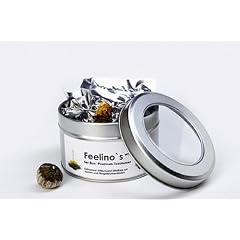 6er-Dose Teeblumen/Teerosen "Feelino`s white" mit 6 hochwertigsten und handgefertigten Silbernadel Wei�tee-Teeblumen