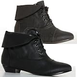 Ladies Womens Brown Black Lace up Flat Pixie Ankle Boots Size 3-8