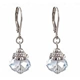 Earrings - E431 - Faceted Fire Polished Crystal Glass Hung on Silver Tone Leverbacks ~ Light Gray Blue