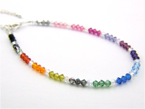 Crystal Anklet / Ankle Chain – made with CRYSTALLIZED (TM)- Swarovski Elements – Multi Coloured (Colours May Vary) – Fully Beaded Design (4mm)