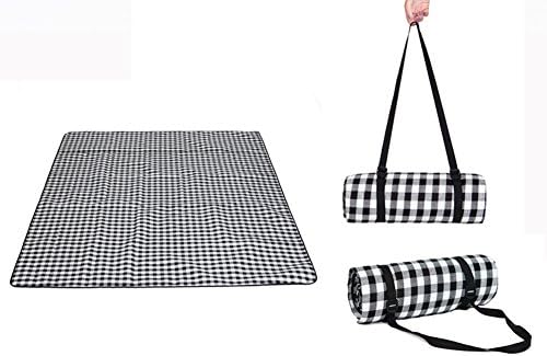 Giiti Large Oversized Foldable Outdoor Picnic mat Tent Camping Mat All-Purpose Blanket with shoulder straps Black Plaid