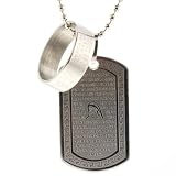 Stainless Steel Dog Tag Pendant with the Ave Maria (Hail Mary) Prayer in Spanish - 40mm Heigth - 23 Inch Ball Chain - Matching Ring Included